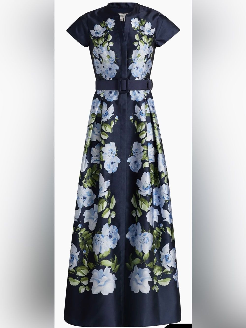 NEW SACHIN BABI Marta Floral Mikado Belted Shirt Dress Gown Sz 10 - Picture 2 of 13